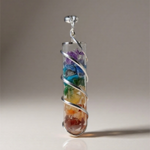 Colgante Chakras con Resina y Espiral en Baño de Plata Estilo Orgonita