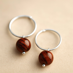 PENDIENTES ARO PLATA Y PIEDRA 8mm- JASPE SARDO