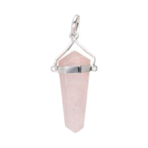 Colgante Biterminado de Cuarzo Rosa en Baño de Plata