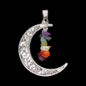 Colgante Luna con Minerales Chakras en Baño de Plata