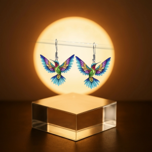 PENDIENTES COLIBRÍ COLORFUL-ACRILICO Y ACERO INOXIDABLE HIPOALERGENICO