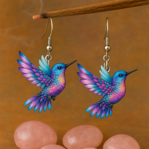 PENDIENTES COLIBRÍ COLORFUL-ACRILICO Y ACERO INOXIDABLE HIPOALERGENICO