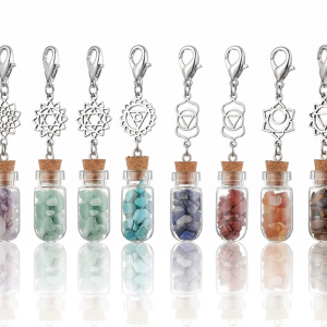 LLAVEROS FRASCOS CHAKRAS CON  MINERALES NATURALES