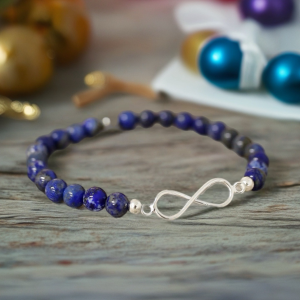 PULSERA LAPISLÁZULI INFINITO BOLA PLATA