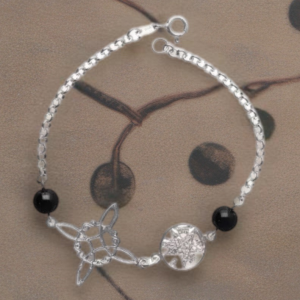 PULSERA NUDO DE BRUJA Y TETRAGRÁMATON CON AZABACHE EN PLATA DE LEY 925