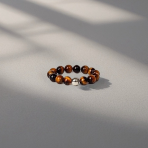 OJO TIGRE Y PLATA ANILLO ELÁSTICO CUENTAS NATURALES 4MM