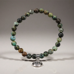 TURQUESA AFRICANA - PULSERA PLATA FLOR DE LA VIDA 6MM