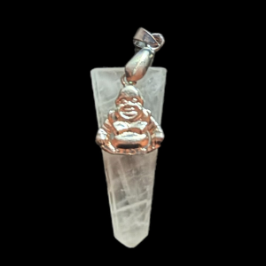 Colgante Punta plana de Cuarzo Rosa con Buda Baño Plata